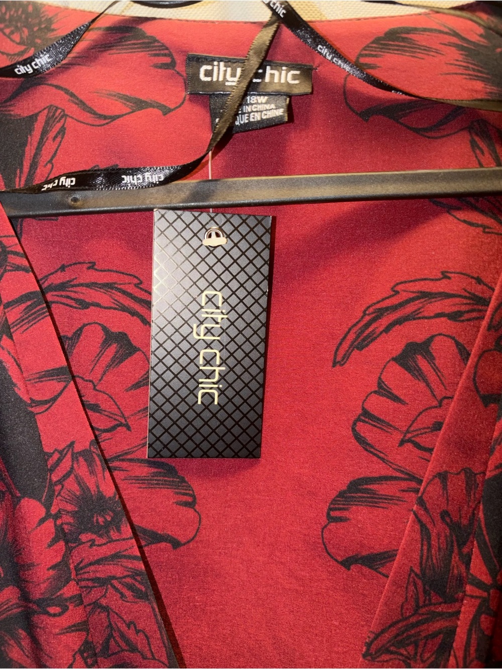 City Chic Front Zip Tunic Dress red black Botanical M/18 NWT - Picture 3 of 6